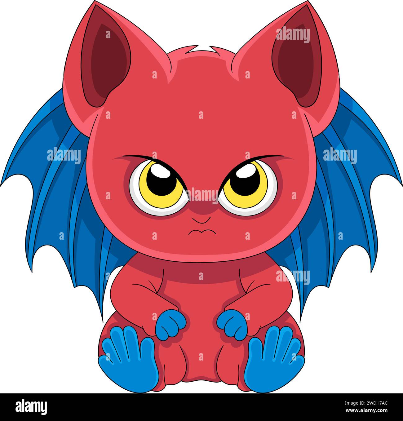 logo de dessin animé d'un diable rouge mignon avec des ailes bleues avec un visage en colère. image créative Illustration de Vecteur