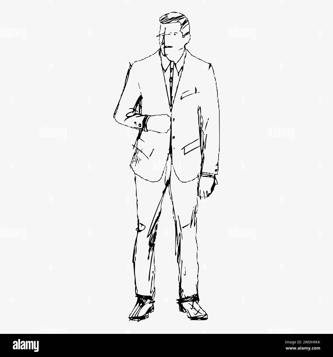 Jeune homme, personnage fictif de stylo d'encre de dessin de main. Figure humaine dessinée à la main. Illustration vectorielle plate isolée sur fond blanc. Illustration de Vecteur