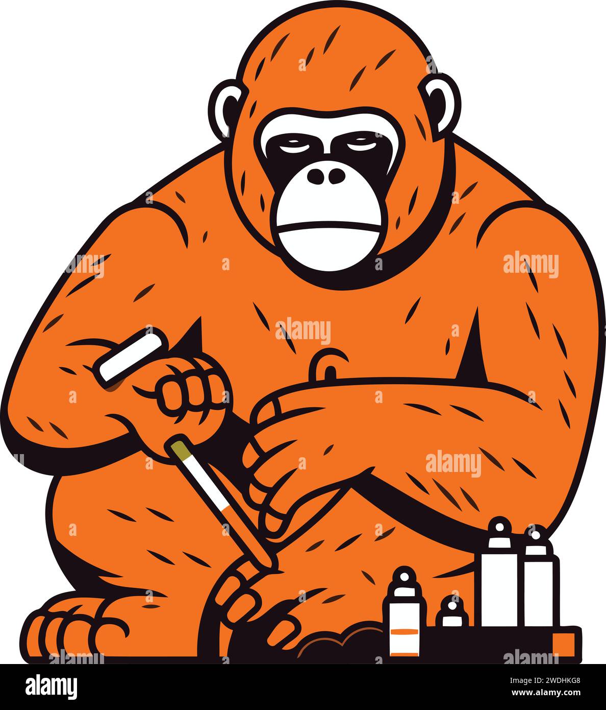 Gorilla assis et fumant la cigarette. Illustration vectorielle dans le style plat Illustration de Vecteur