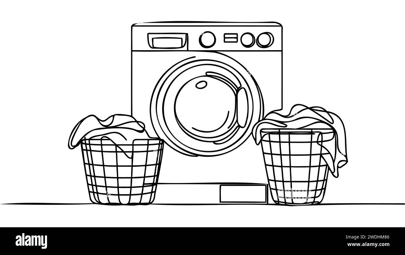 Machine à laver avec panier à linge en ligne continue. Illustration de Vecteur