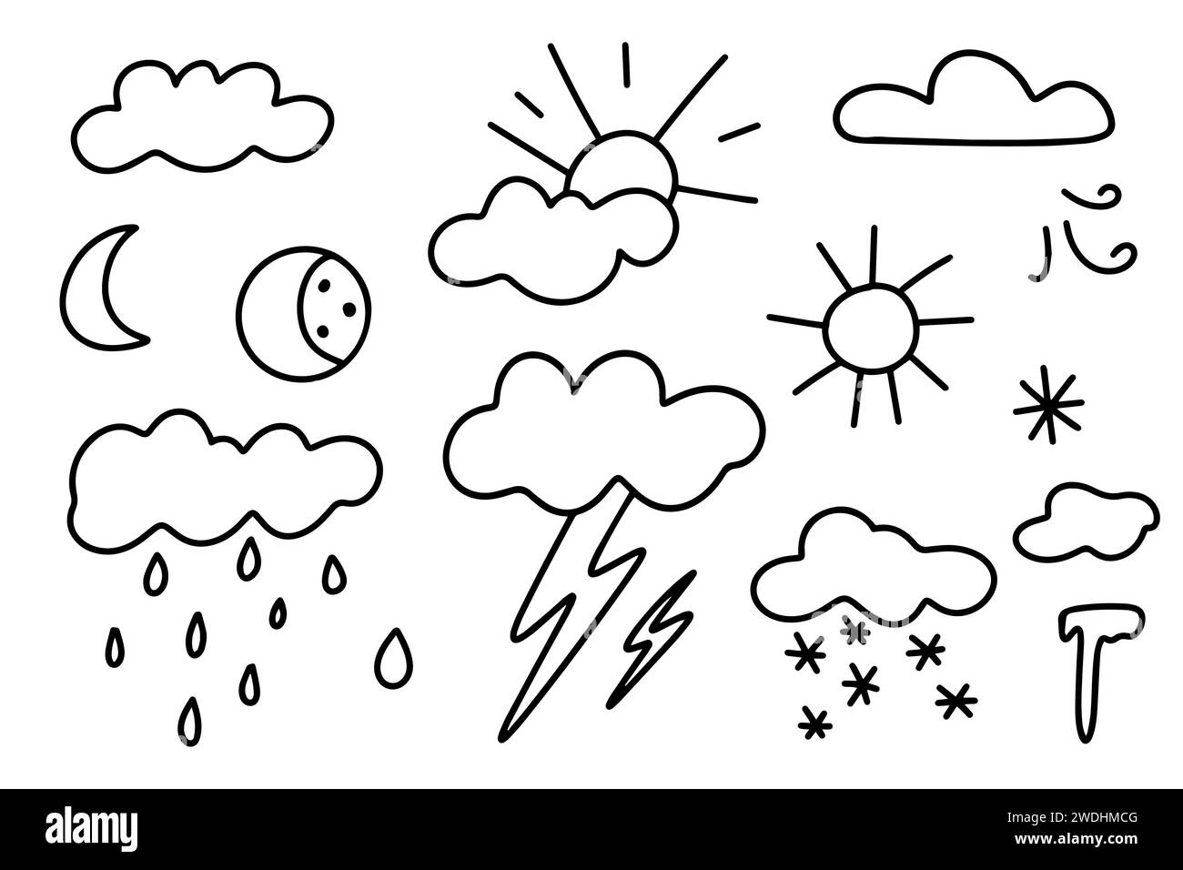 Ensemble d'icônes météo de style doodle Illustration de Vecteur