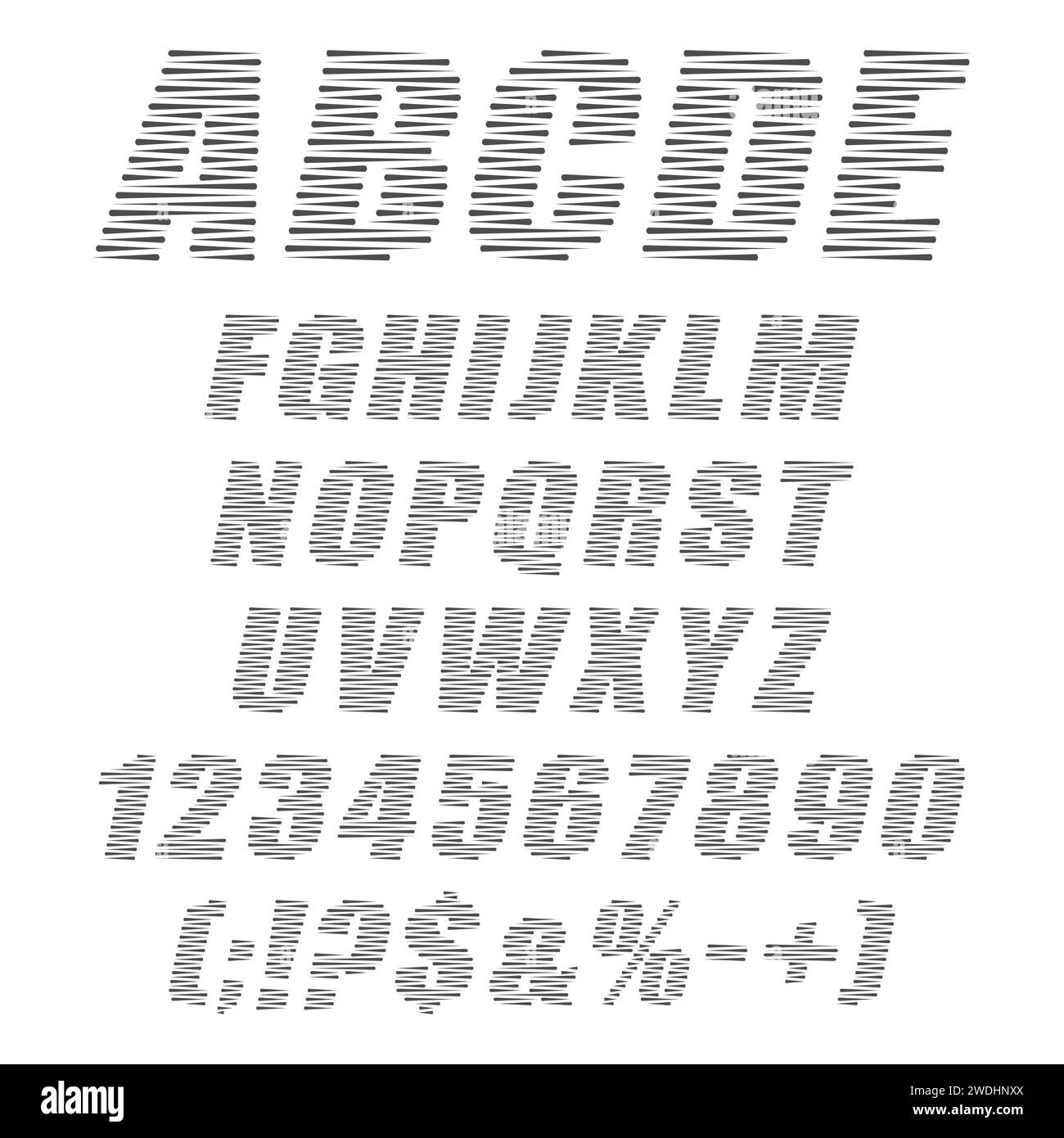 Alphabet, lettres, chiffres et signes avec zigzag. Objets vectoriels isolés sur fond blanc. Illustration de Vecteur