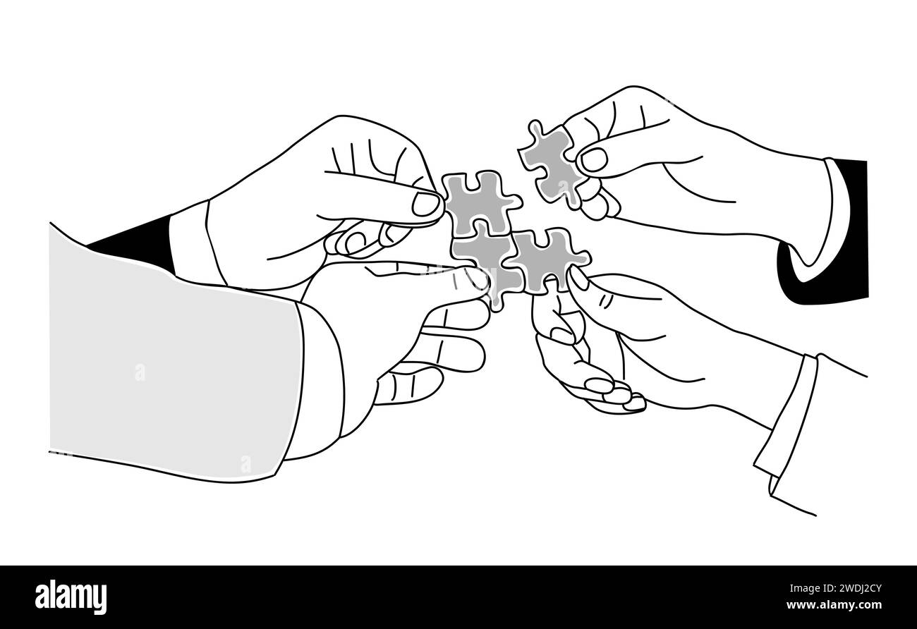 Mains de personnes tenant, reliant les pièces du puzzle. Illustration de Vecteur
