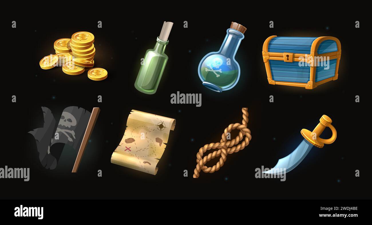ic-nes-3d-de-style-dessin-anim-vectoriel-concept-pirate-pi-ces-d-or