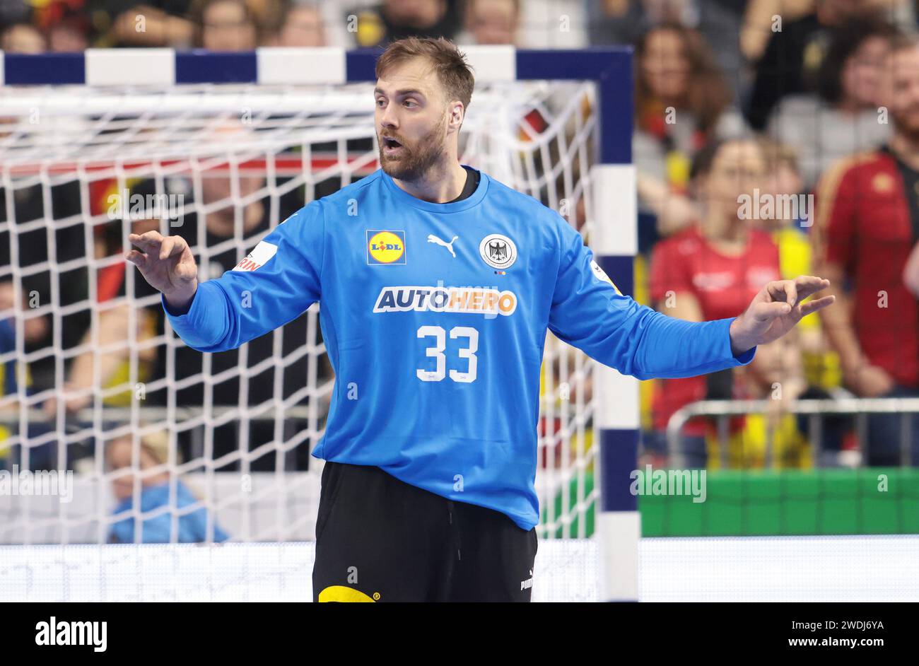 Andreas Wolff d'Allemagne lors de l'Euro 2024, main Round, match de handball masculin entre l'Allemagne et l'Autriche le 20 janvier 2024 au Lanxess-Arena de Cologne, Allemagne Banque D'Images