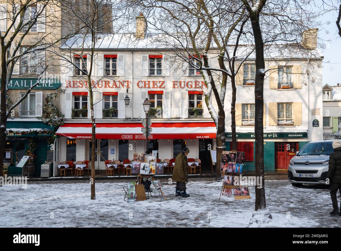 Paris, France, café et restaurants de la place du Tertre dans les quaters Montmartre de Paris, Editorial seulement. Banque D'Images