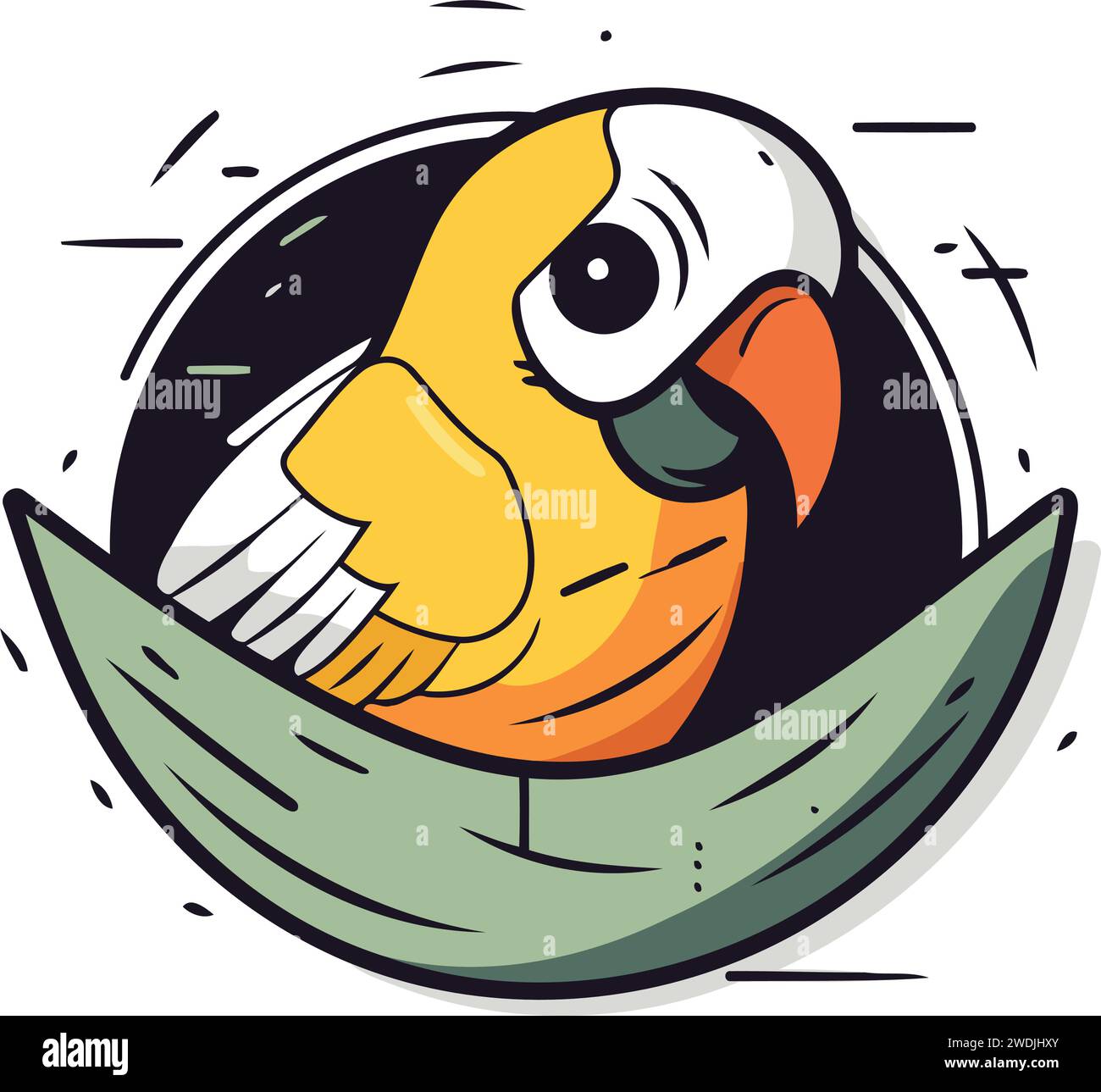 Mignon perroquet dans le nid. Illustration vectorielle. Style dessin animé. Illustration de Vecteur