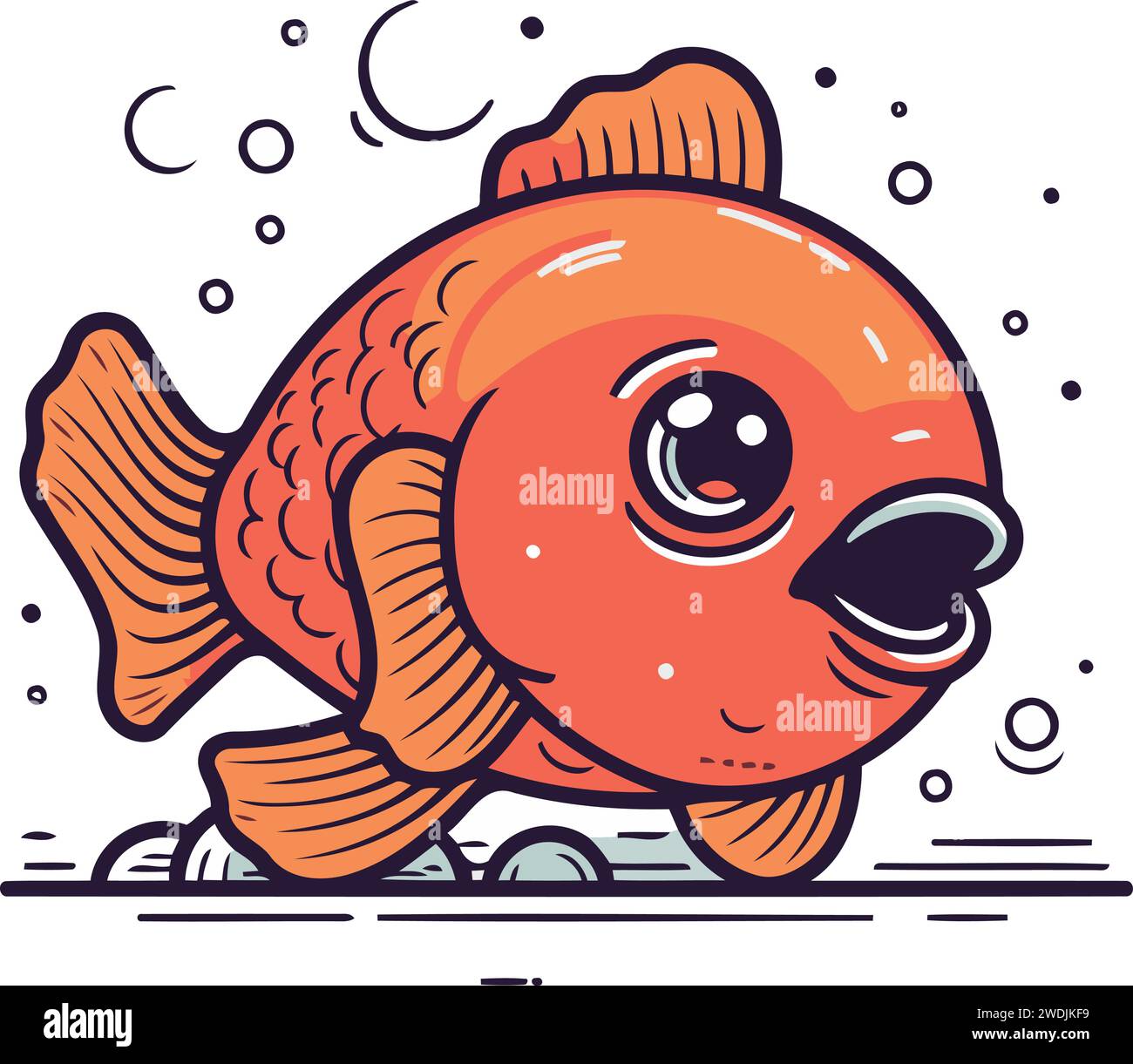 Mignon poisson rouge de bande dessinée sur le bord de la mer. Illustration vectorielle. Illustration de Vecteur