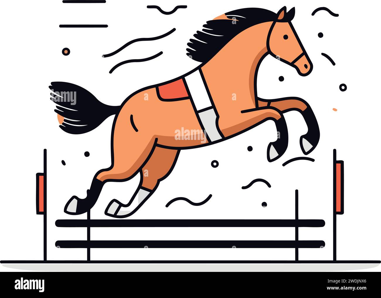 Saut de cheval par-dessus des obstacles. Illustration vectorielle dans le style de dessin animé plat. Illustration de Vecteur