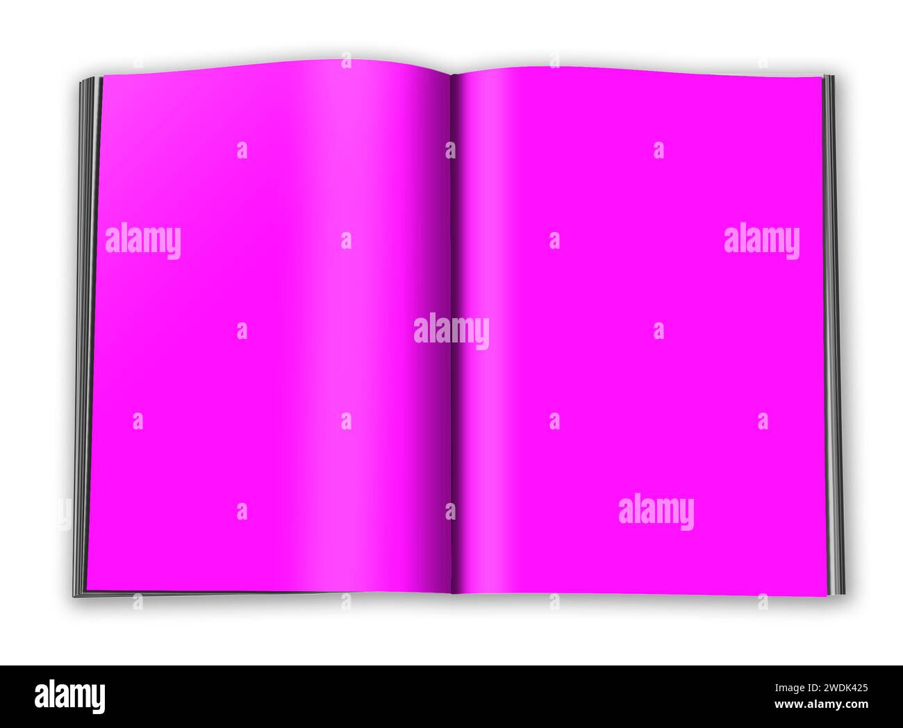 Modèle vierge de magazine magenta pour la mise en page et la conception de présentation. Rendu 3D. Image générée numériquement. Isolé sur fond blanc. Banque D'Images