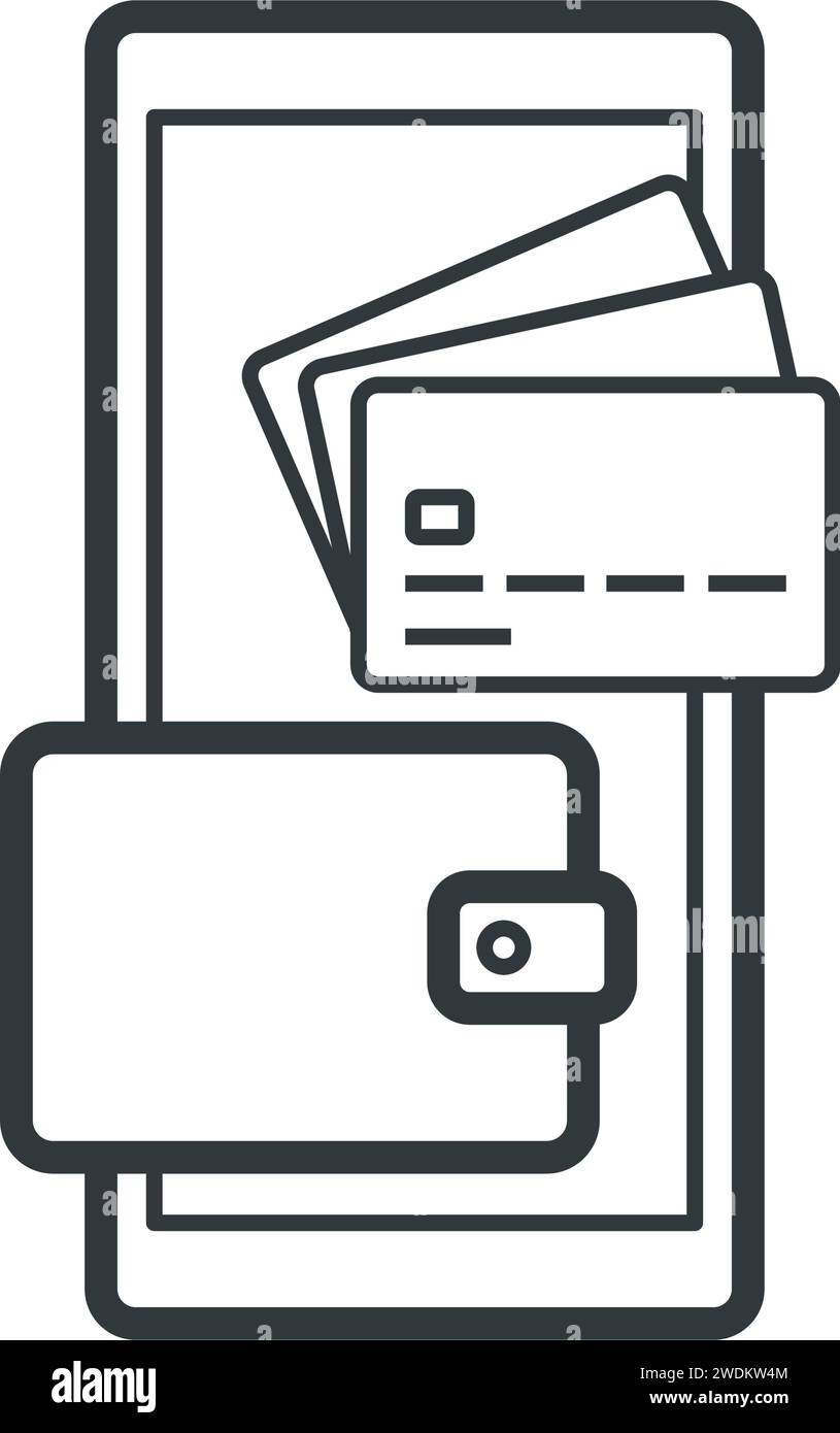 Application de portefeuille numérique sur smartphone, transactions électroniques et concept de monnaie numérique, icône isolée Illustration de Vecteur