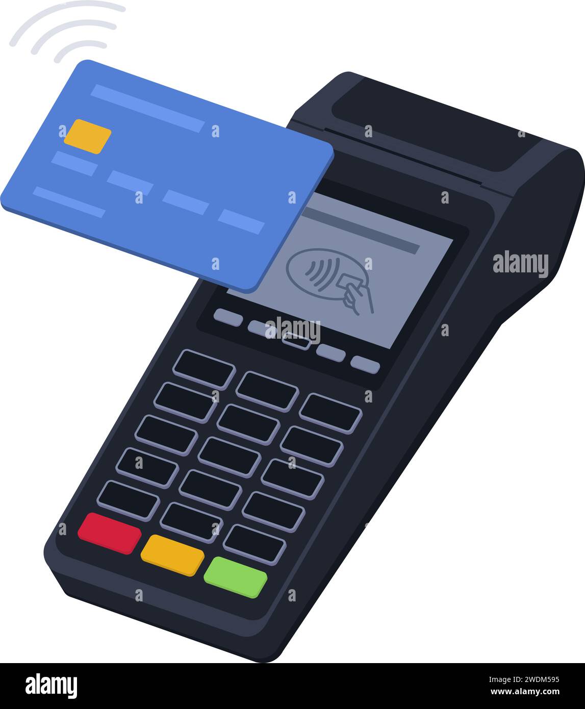 Paiement terminal POS sans contact avec carte de crédit, transactions et concept de paiements Illustration de Vecteur