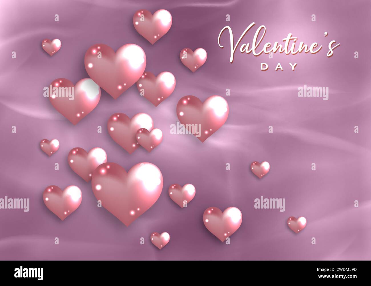Carte élégante de bonne Saint Valentin. Coeurs en verre rose brillant 3D sur vieux fond de papier rose. Affiche de vacances de mode, bijoux. Bannière Valentines Illustration de Vecteur