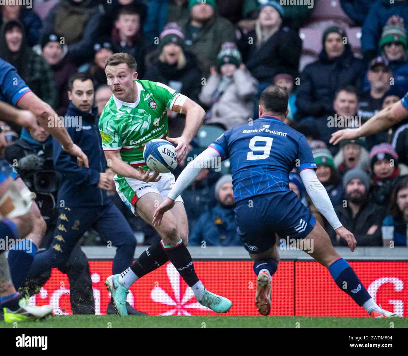 Leicester, Angleterre Royaume-Uni le 20 janvier 2024. Leicester Tom Whiteley en action lors du match Investec Champions Cup Pool 4 Round 4 entre Leicester Tigers et Leinster à Mattioli Woods Welford Road à Leicester, Angleterre Royaume-Uni le 20 janvier 2024. Photo de Gary Mitchell crédit : Gary Mitchell, GMP Media/Alamy Live News Banque D'Images