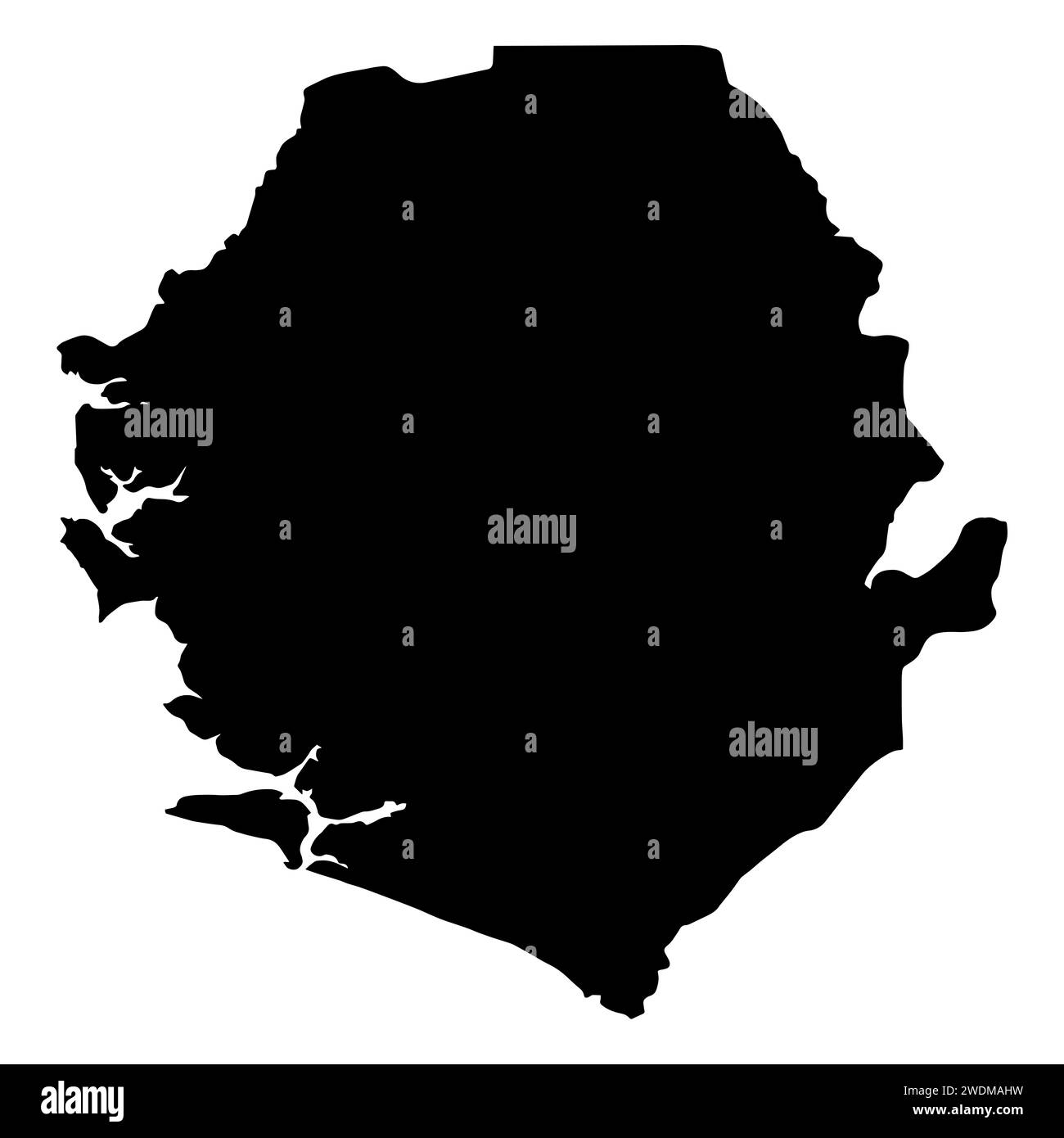 Carte silhouette du pays africain de Sierra Leone isolé sur fond blanc Banque D'Images