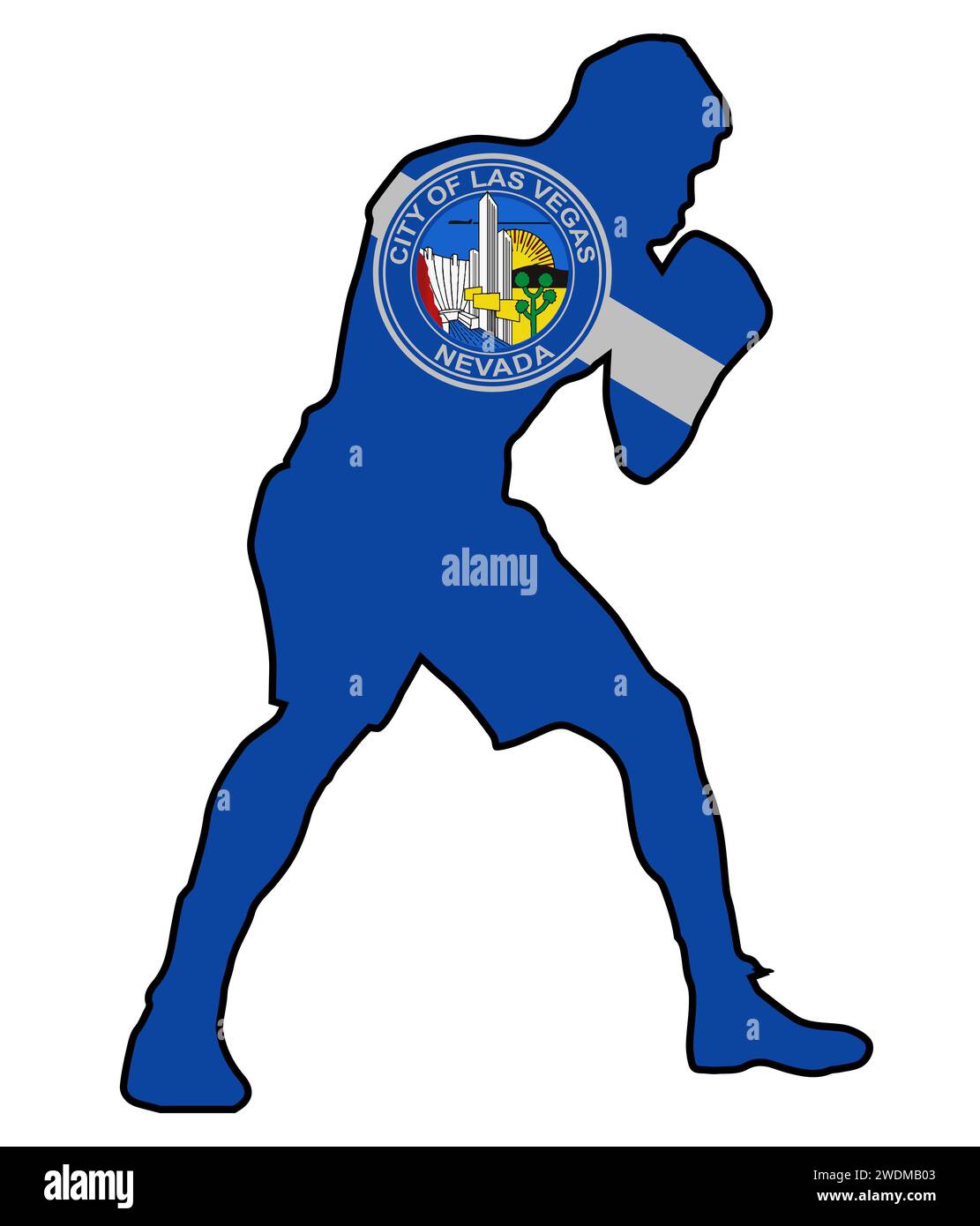 Silhouette d'un boxeur poids lourd en contour placé sur le drapeau de la ville de Las Vegas Banque D'Images