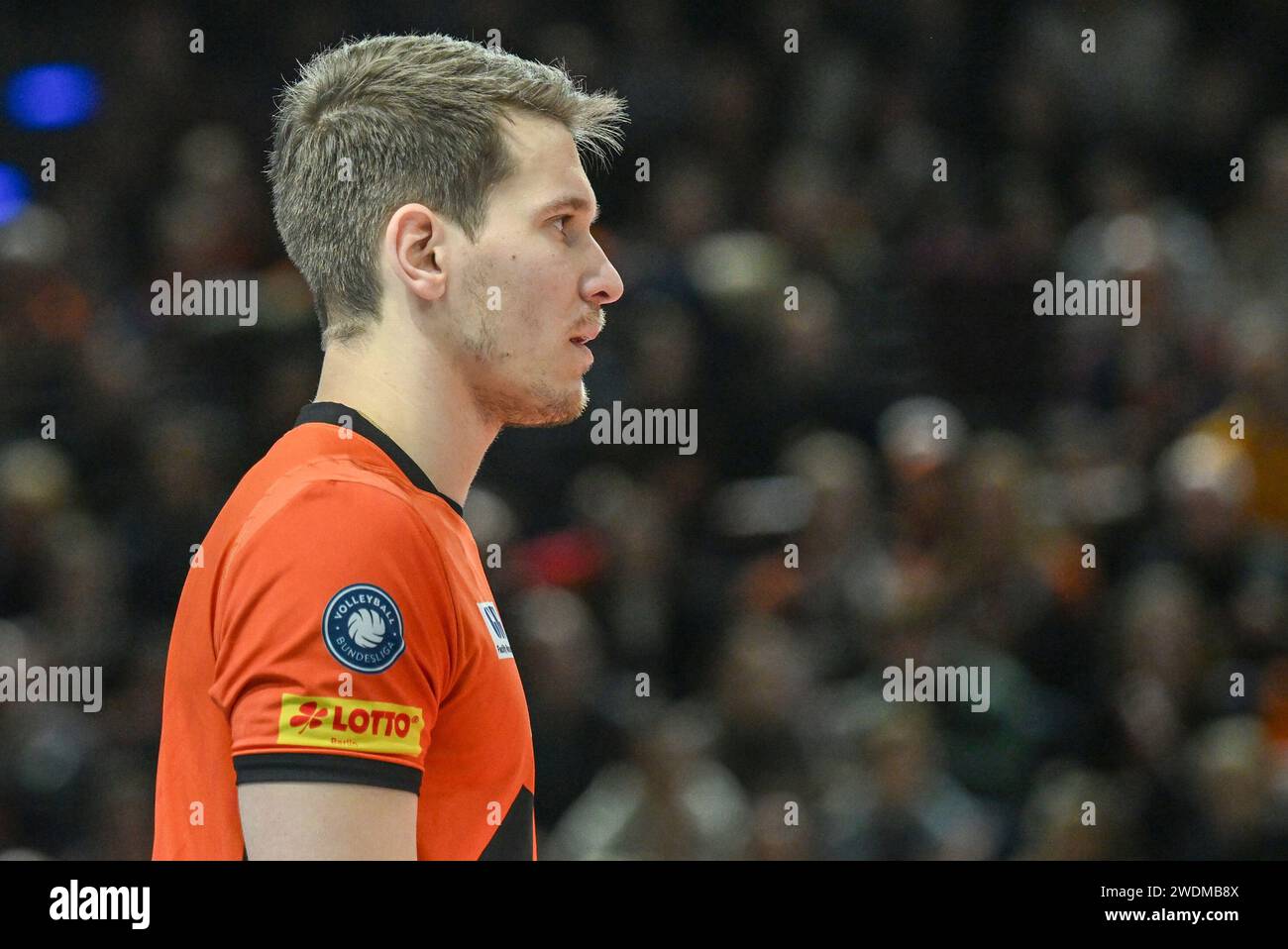 Berlin, Deutschland 21. Januar 2024 : 1. VBL - 2023/2024 - Berlin Recycling volleys vs. VfB Friedrichshafen im Bild : Johannes Tille (BR volleys) Banque D'Images