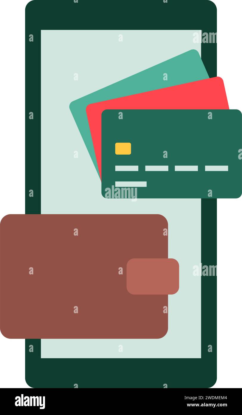 Application de portefeuille numérique sur smartphone, transactions électroniques et concept de monnaie numérique, icône isolée Illustration de Vecteur