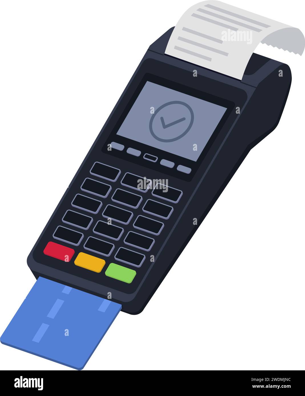 Terminal de point de vente traitant un paiement par carte de crédit et un reçu imprimé Illustration de Vecteur