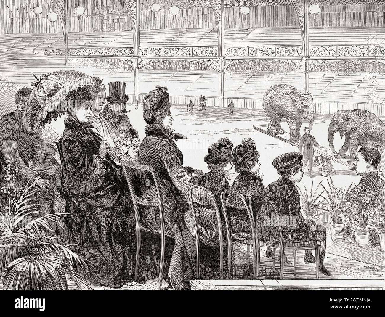 La reine Victoria visite Olympia, West Kensington, Londres, Angleterre en 1887. Victoria, 1819 – 1901. Reine du Royaume-Uni de Grande-Bretagne et d'Irlande. Extrait du London Illustrated News, publié le 26 mars 1887. Banque D'Images