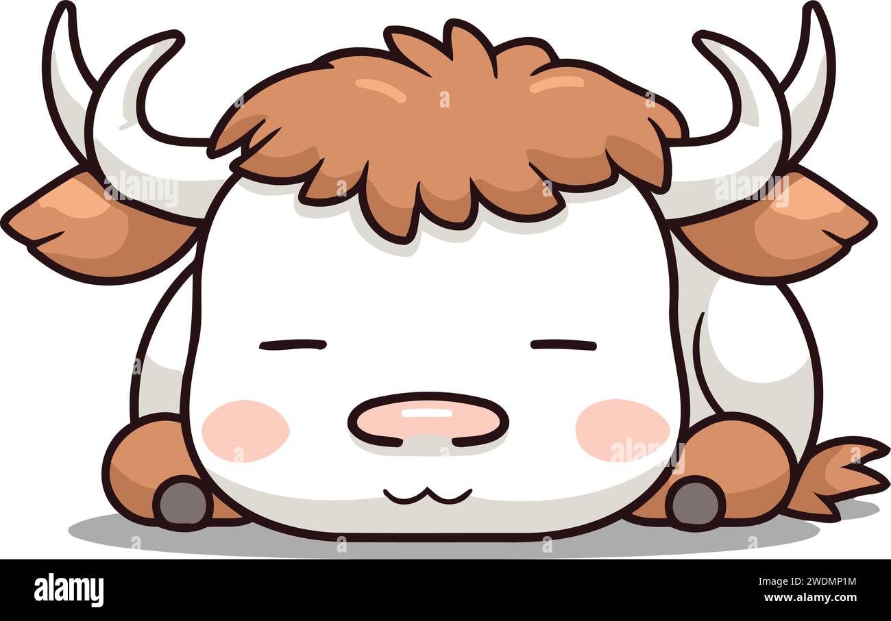 Illustration vectorielle de style dessin animé de caractère mignon de yak. Icône de dessin animé de vache. Illustration de Vecteur