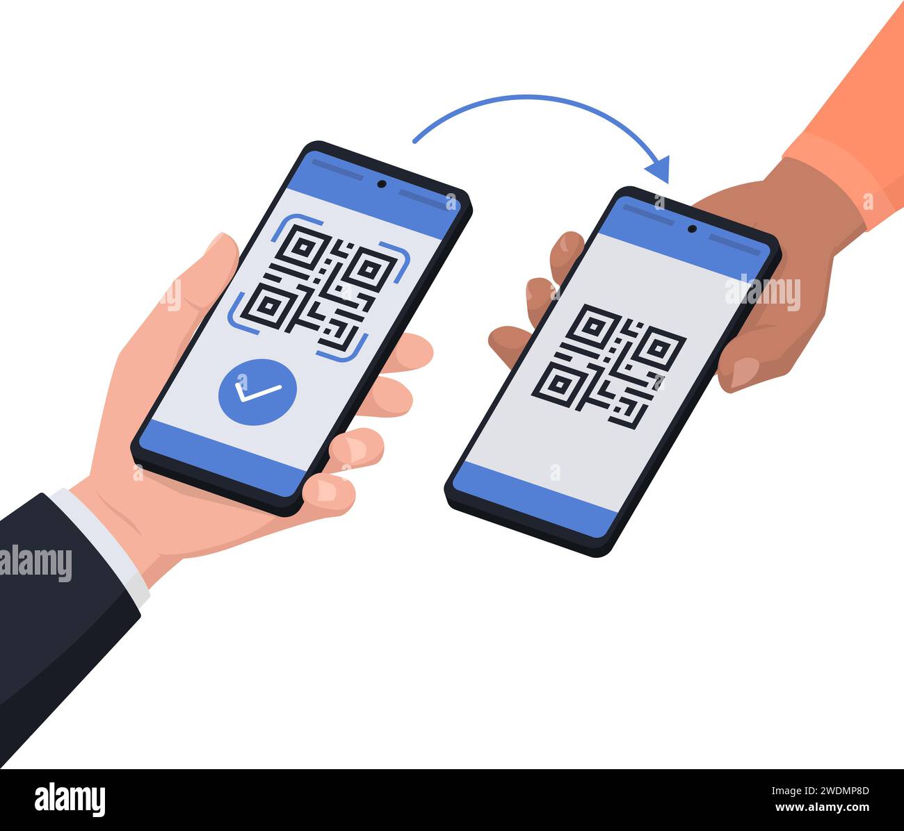 Client scannant un code QR à l'aide de son smartphone, concept de paiement par code QR Illustration de Vecteur