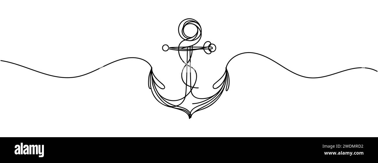 Dessin continu d'une ancre de mer. Illustration vectorielle. Illustration de Vecteur