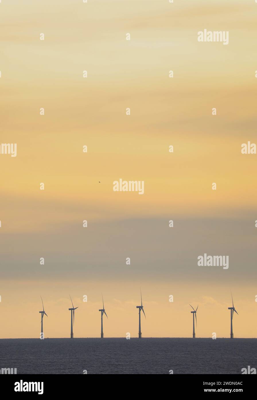 Parc éolien offshore en mer du Nord, Norfolk, Royaume-Uni Banque D'Images