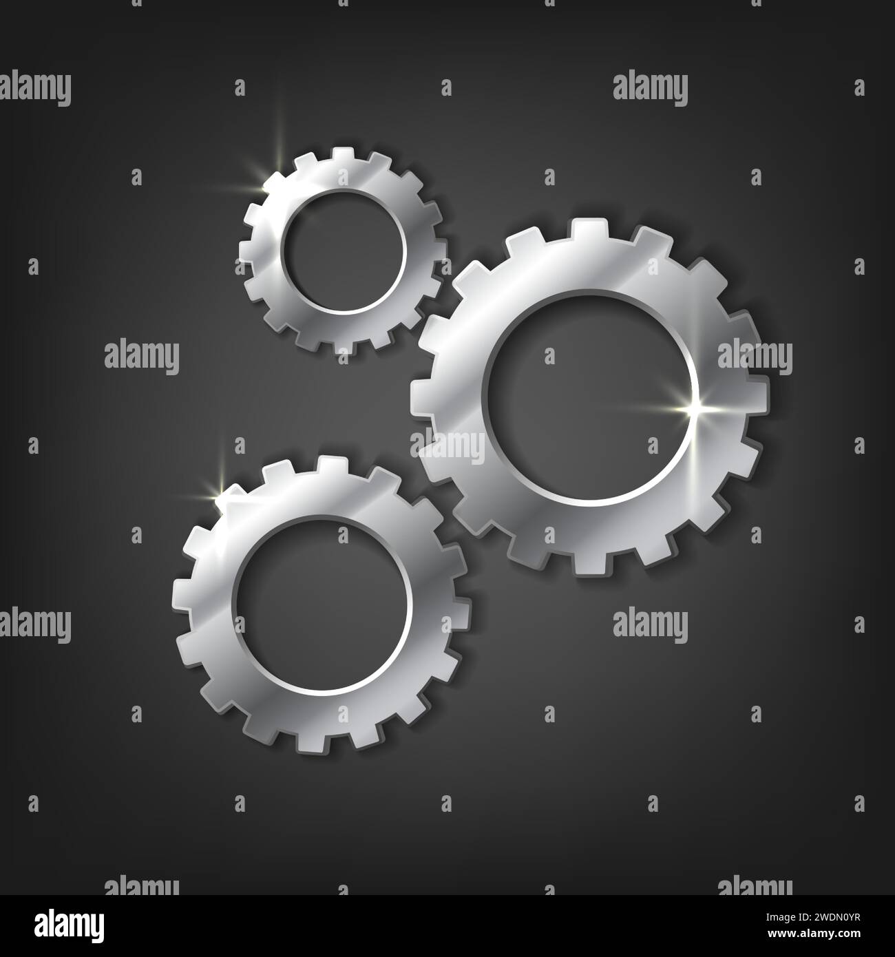 illustration d'icône vectorielle réaliste. Engrenages en métal sur fond gris foncé. Illustration de Vecteur