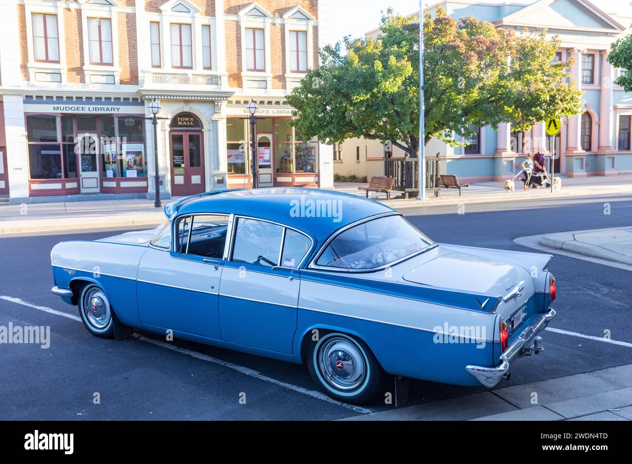 1961 Vauxhall Cresta berline ou berline, deux tons bleu et blanc, dans le centre-ville de Mudgee, Nouvelle-Galles du Sud, Australie, 2024 Banque D'Images
