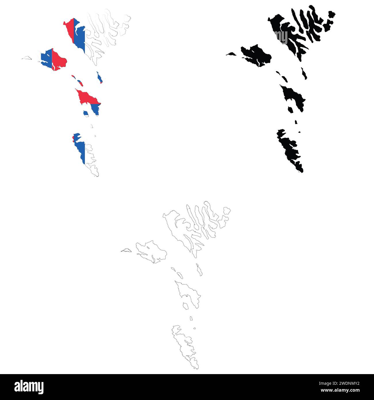 Carte des Îles Féroé. Carte Îles Féroé. Drapeau des îles Féroé cartes territoire. Contour Îles Féroé Madère. style plat. Banque D'Images