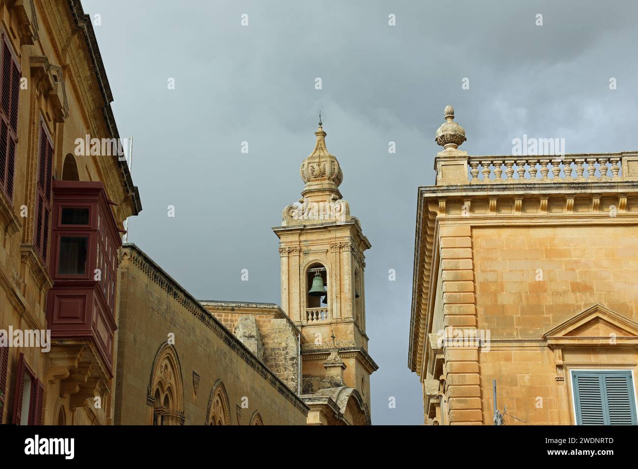 Clocher de l'église des Carmélites à Mdina à Malte Banque D'Images