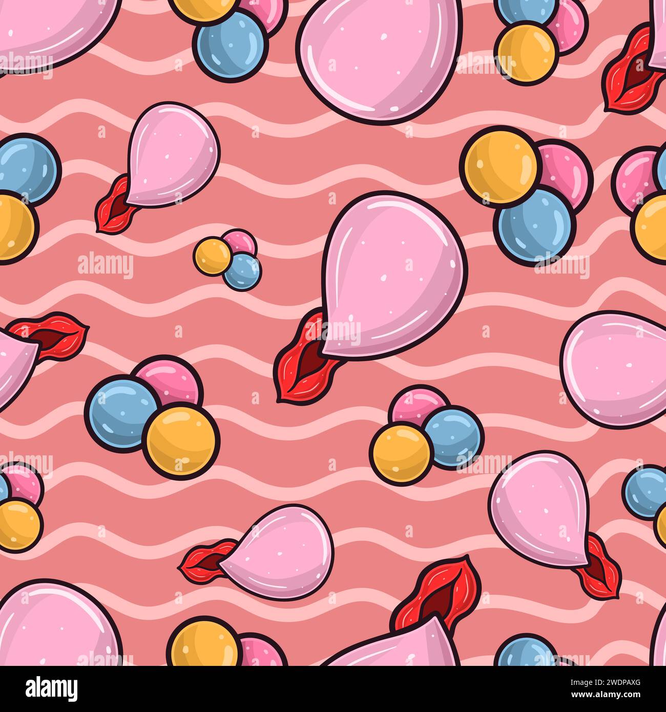 Bubble Gum Seamless Pattern dans le style Cartoon. Parfait pour fond, toile de fond, papier peint et emballage de couverture. Illustration vectorielle. Illustration de Vecteur