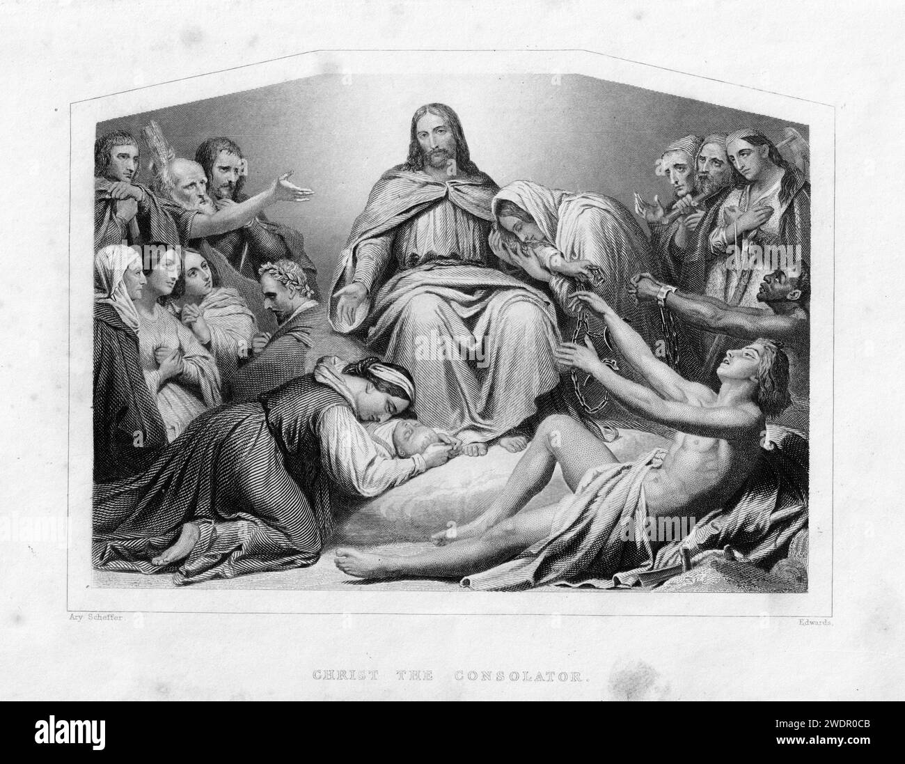 Christ le Consolateur - gravure par Edwards d'après Ary Scheffer (1795-1858) Banque D'Images