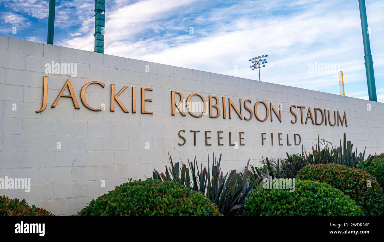 Jackie Robinson Stadium, Steele Field à UCLA. Panneau devant le stade de baseball UCLA à Westwood, Los Angeles, Californie Banque D'Images