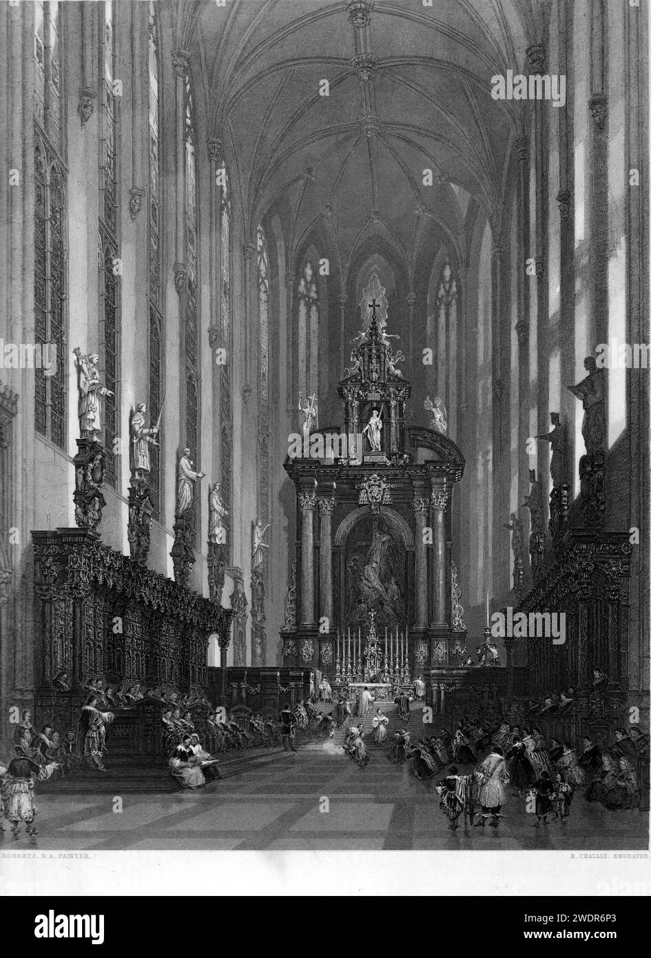 Intérieur de Église de Paul, Anvers - d'après David Roberts (1796-1864) gravé par Ebenezer Challis Banque D'Images