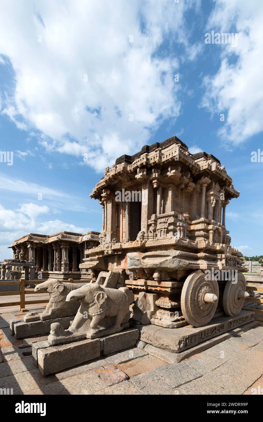 Char de pierre au temple Shri Vijaya Vittala, Hampi, Karnataka, Inde Banque D'Images