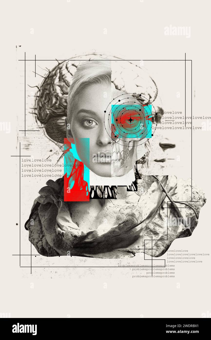 Visuel pour un texte de psychologie sur la base neuronale des émotions. Schéma pédagogique du cours sur la physiologie humaine et le rôle du cerveau dans les émotions. Banque D'Images