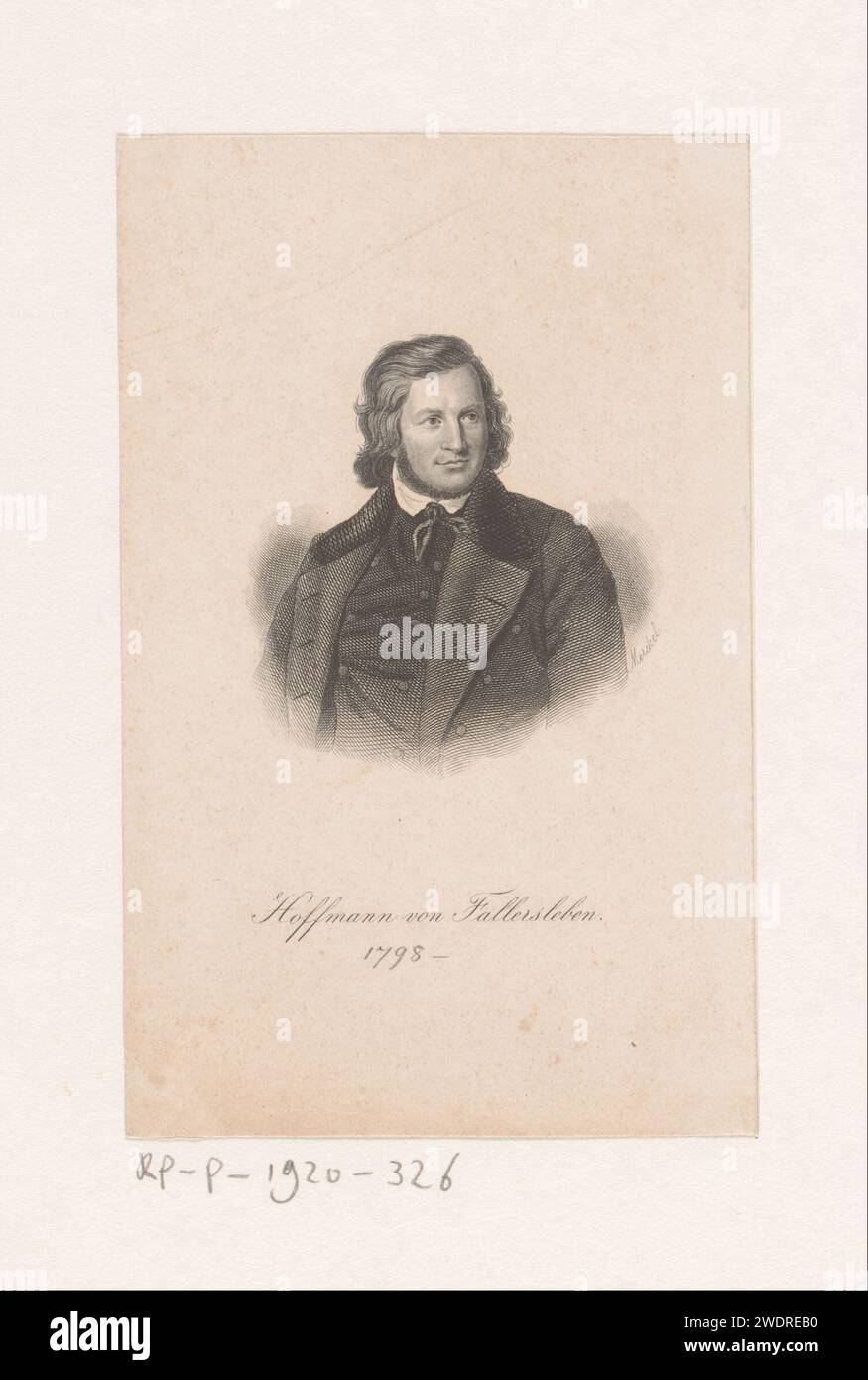 PortraT van August Heinrich Hoffmann von Fallersleben, Conrad Friedrich Merckel, 1836 - 1880 imprimer gravure sur papier / gravure sur acier personnes historiques Banque D'Images