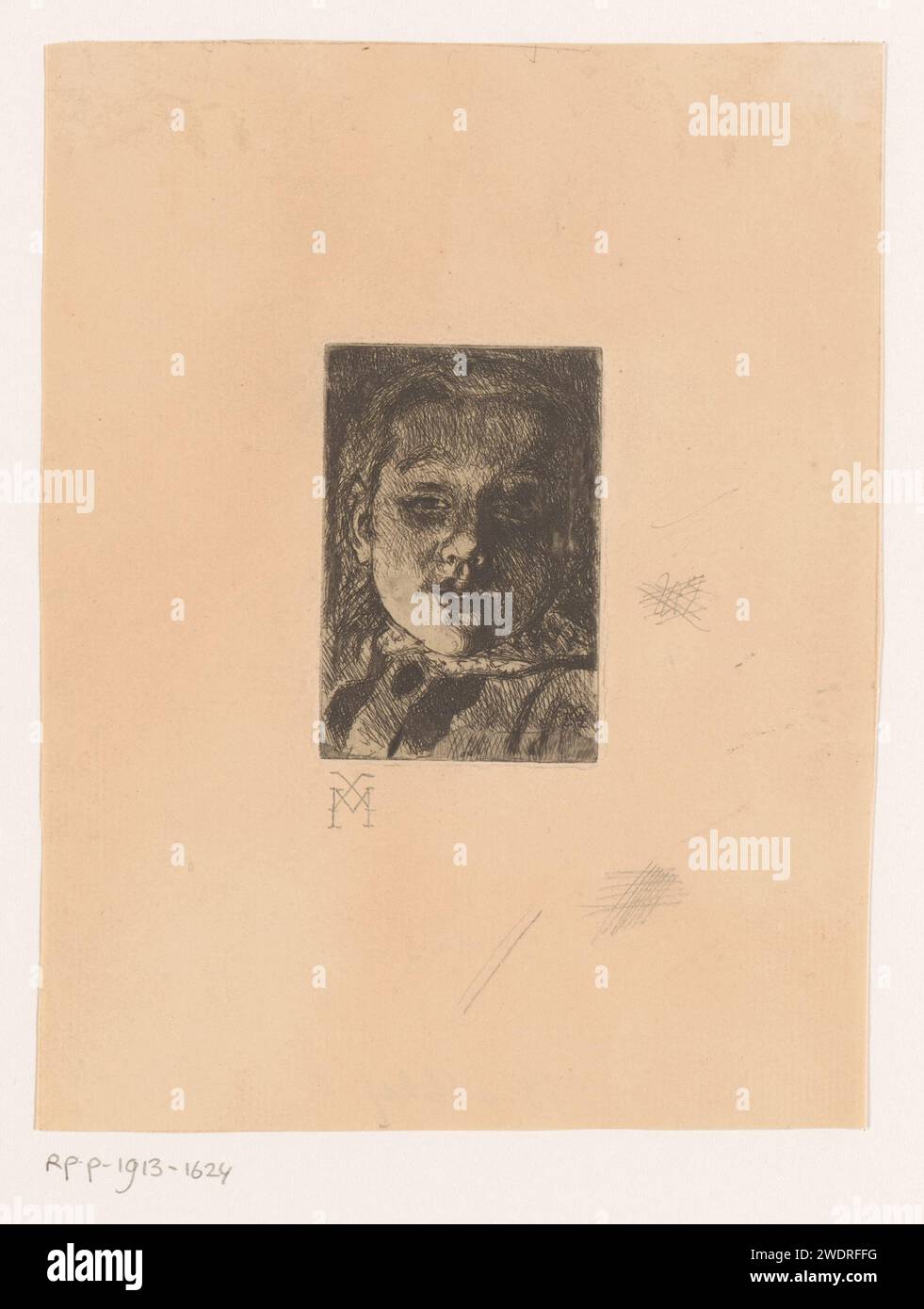 Tête d'une fille, Xavier Mellery, 1855 - 1913 papier gravure fille (enfant entre tout-petit et jeune) Banque D'Images