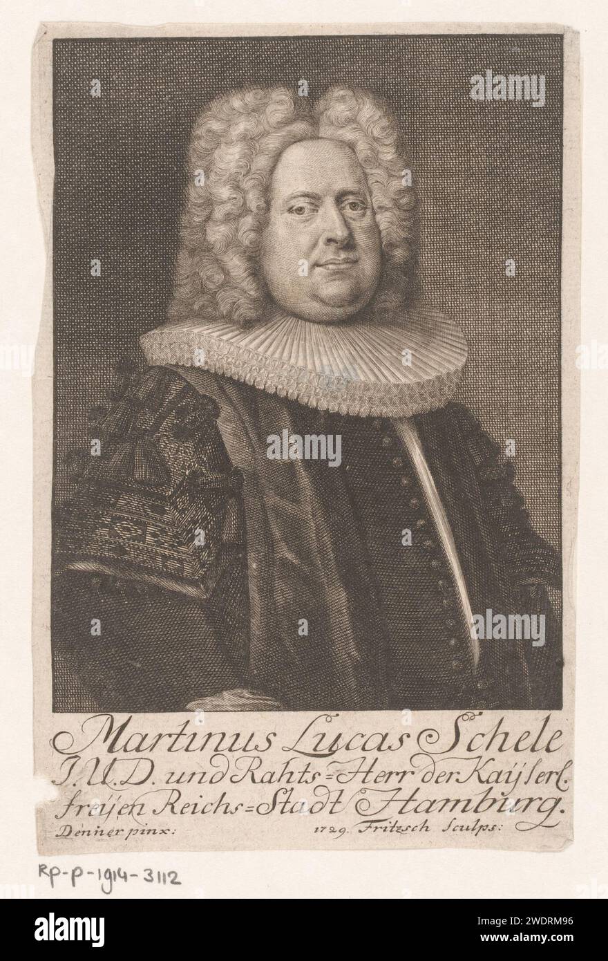 Portrait van Martin Lucas Schele, Christian Fritzsch, d'après Balthasar Denner, 1729 gravure sur papier de personnages historiques Banque D'Images