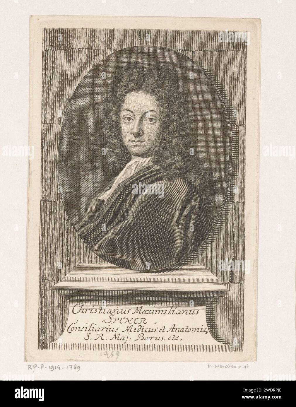 Portrait de Christian Maximilian Spener, Martin Bernigeroth, 1714 estampe Leipzig sur papier gravure de personnages historiques Banque D'Images