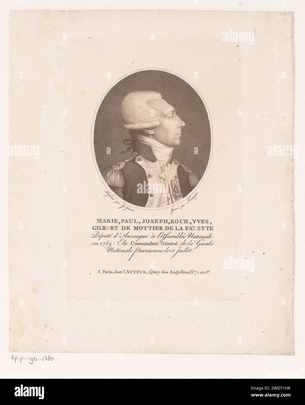 Portret van Gilbert du Motier de la Fayette, Franz Gabriel Fiesinger, d'après Jean-urbain Guérin, 1789 - 1807 papier imprimé personnages historiques. médailles et autres marques d'honneur militaire Banque D'Images