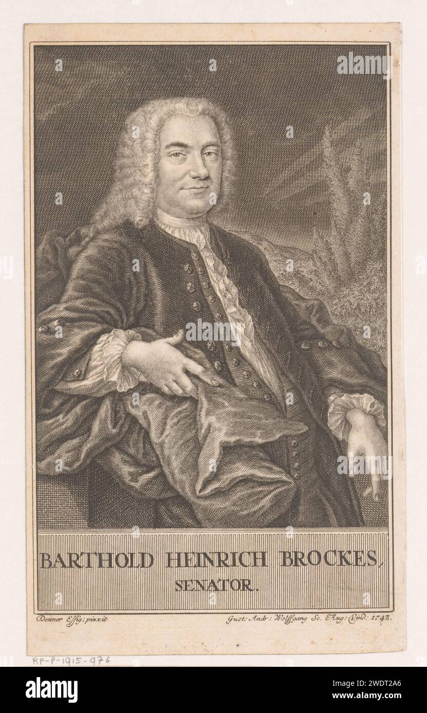 PortraT van Barthold Hinrich Brockes, Gustav Andreas Wolfgang (1692-1775), d'après Balthasar Denner, 1743 estampes Augsbourg gravure sur papier / gravure de personnages historiques Banque D'Images