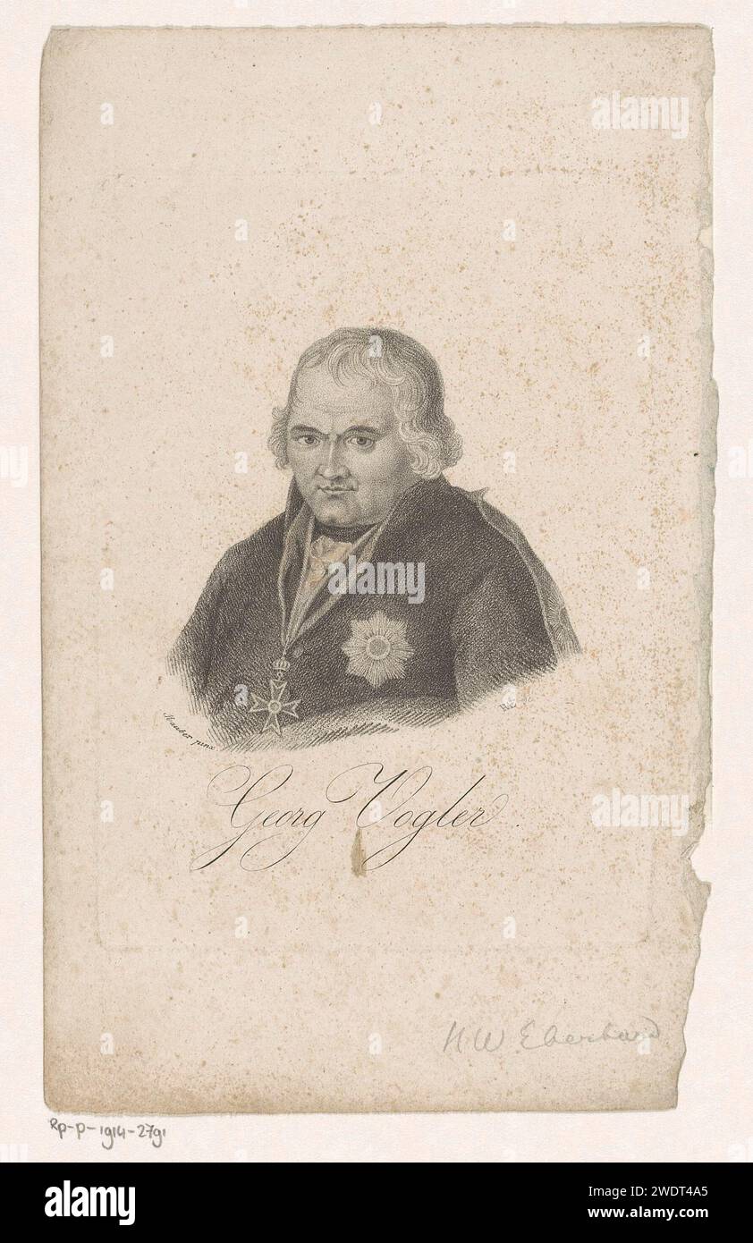 PortraT van Georg Joseph Vogler, Heinrich Wilhelm Eberhard, d'après Hauber, 1800 - 1814 papier imprimé personnes historiques. Ordre de chevalerie (avec NOM) - insigne d'un ordre de chevalerie, par exemple : badge, chaîne (avec NOM de l'ordre) Banque D'Images