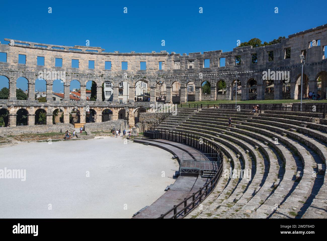 Pula Arena, amphithéâtre romain, construit entre 27 av. J.-C. et 68 après J.-C., Pula, Croatie, Europe Banque D'Images