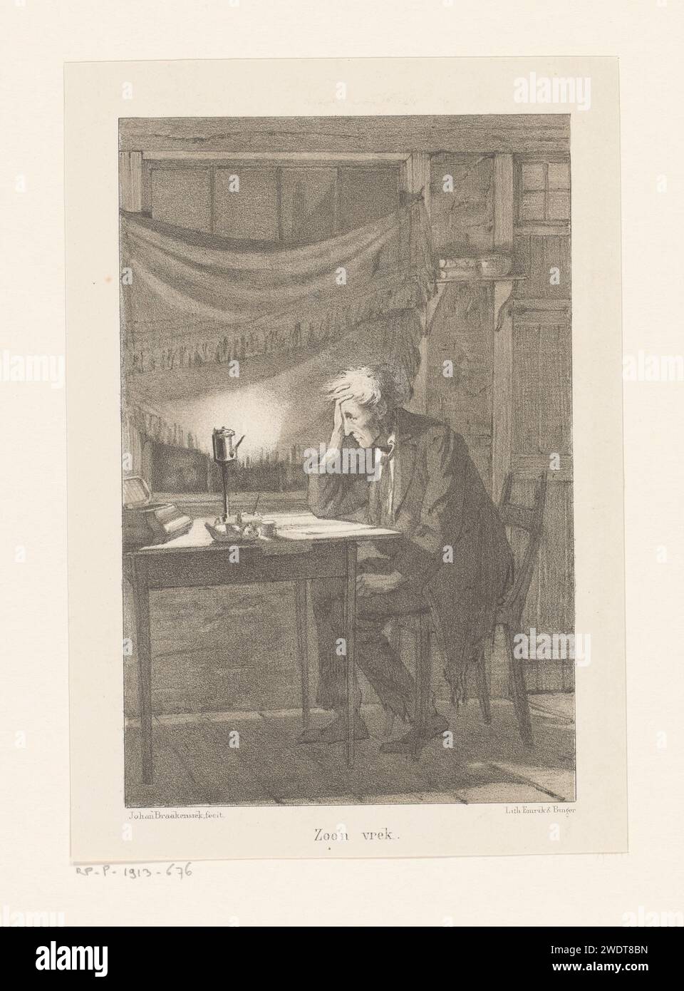 Zoo un mort, Johan vomit, c. 1868 - en 1913 ou avant impression vieil homme en vêtements cassés assis à la table dans un intérieur pauvre. papier. encre d'impression le pauvre Banque D'Images
