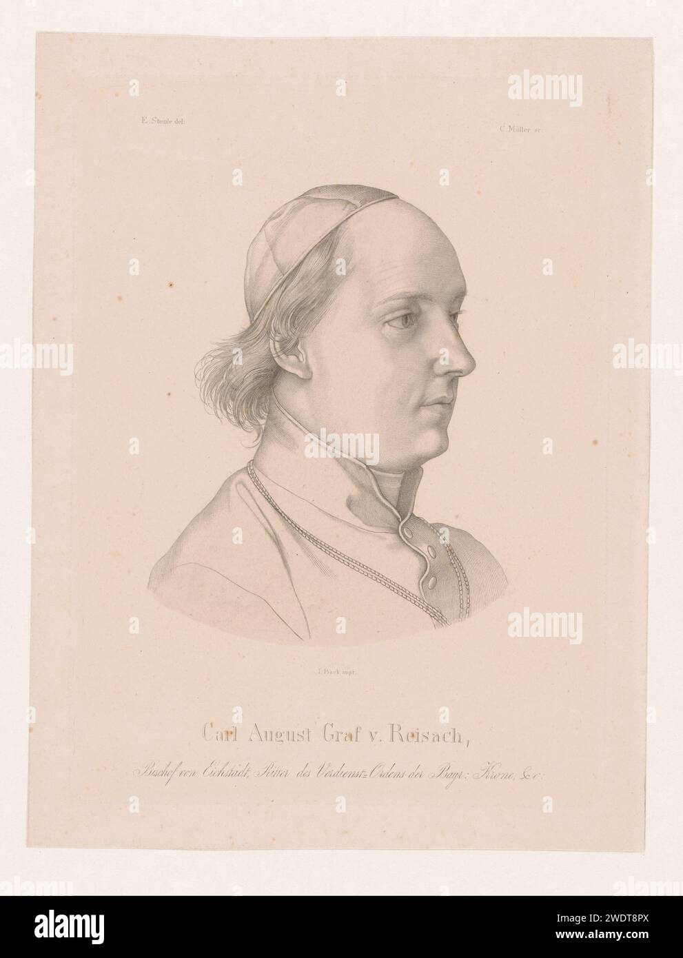 PortraT van Karl August von Reisach, C. Müller, d'après Edward Jakob von Steinle, 1820 - 1899 papier imprimé gravure de personnages historiques. vêtements liturgiques, canoniques Banque D'Images