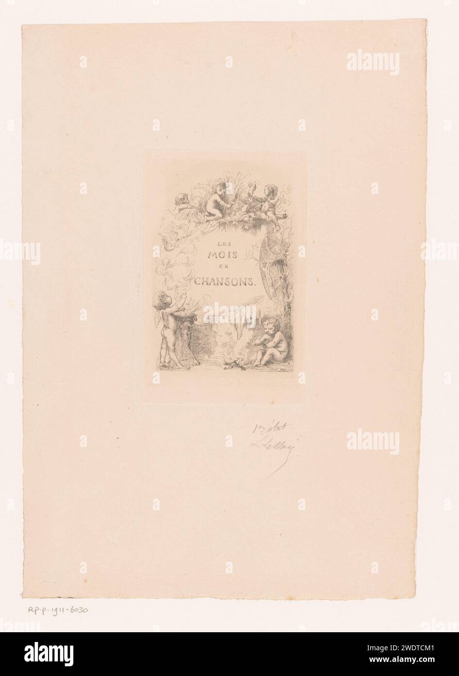 Putti avec le feu, les oiseaux et la récolte, Louis le nain, 1861 - 1911 print les putti représentent plusieurs mois de l'année et les activités d'accompagnement, y compris la récolte des céréales et du vin. les saisons de gravure sur papier de l'année représentées par des scènes montrant des activités humaines, généralement dans un paysage. cupidons : 'amores', 'amoretti', 'putti' Banque D'Images