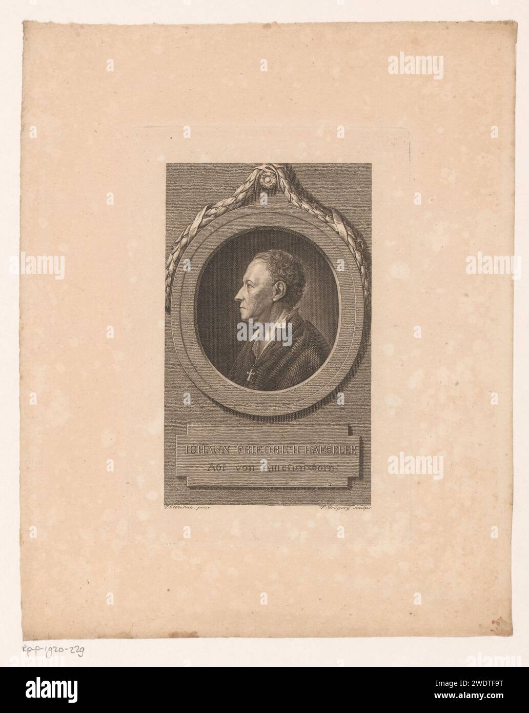 Portrait van Johann Friedrich Haeseler, Friedrich Grögory, d'après Friedrich Georg Weitsch, 1770 - 1788 gravure sur papier de personnages historiques. ornement  médaillon. ornement  feston, guirlande Banque D'Images